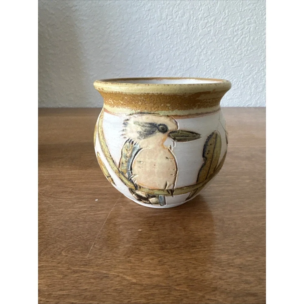Vintage Australian Spring Mount Studio Pottery Floral, Bird Pitcher And Vase